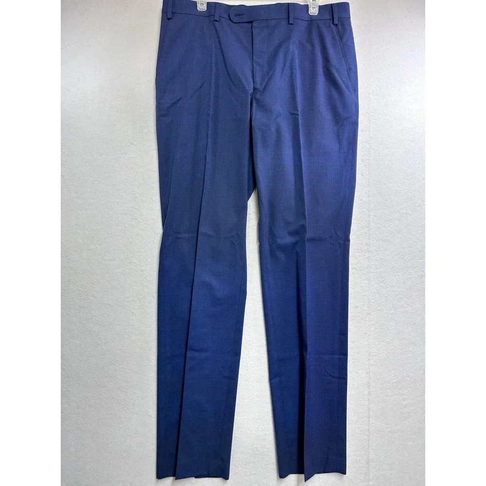Vince Camuto Slim Fit  Blue Herringbone 2-Piece Suit 46L/36W 34L 2-Btn